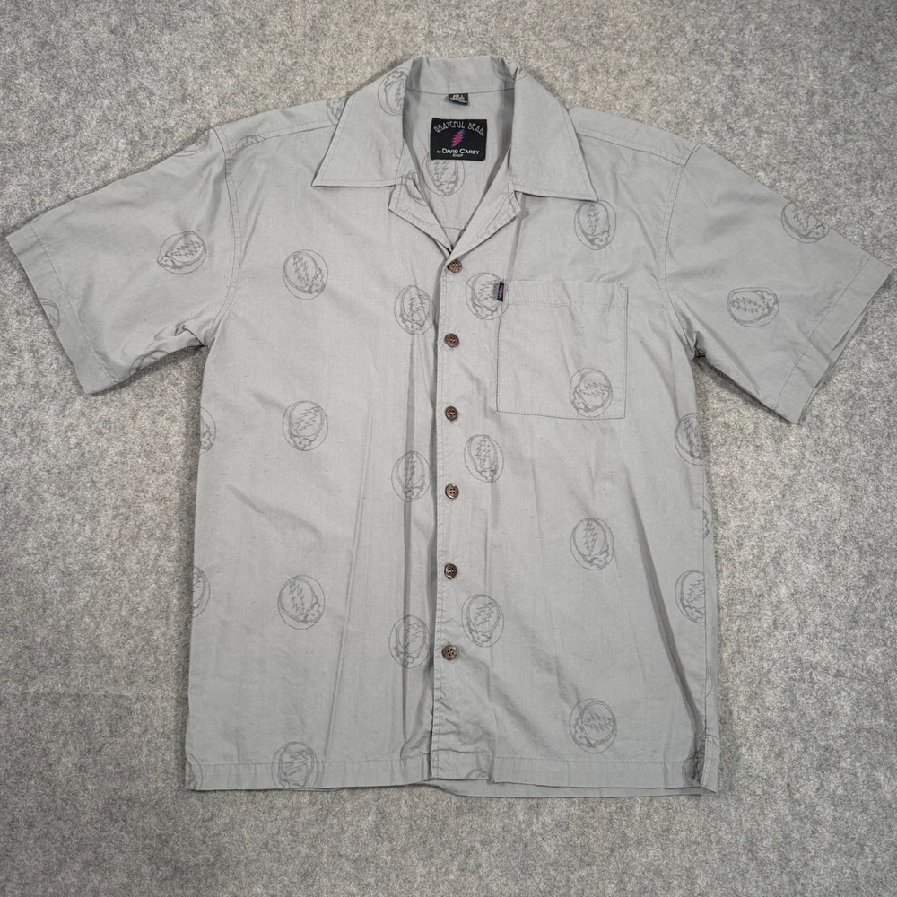 Grateful Dead by David Carey Gray Short‎ Sleeve Button Up Shirt Men's Size Large